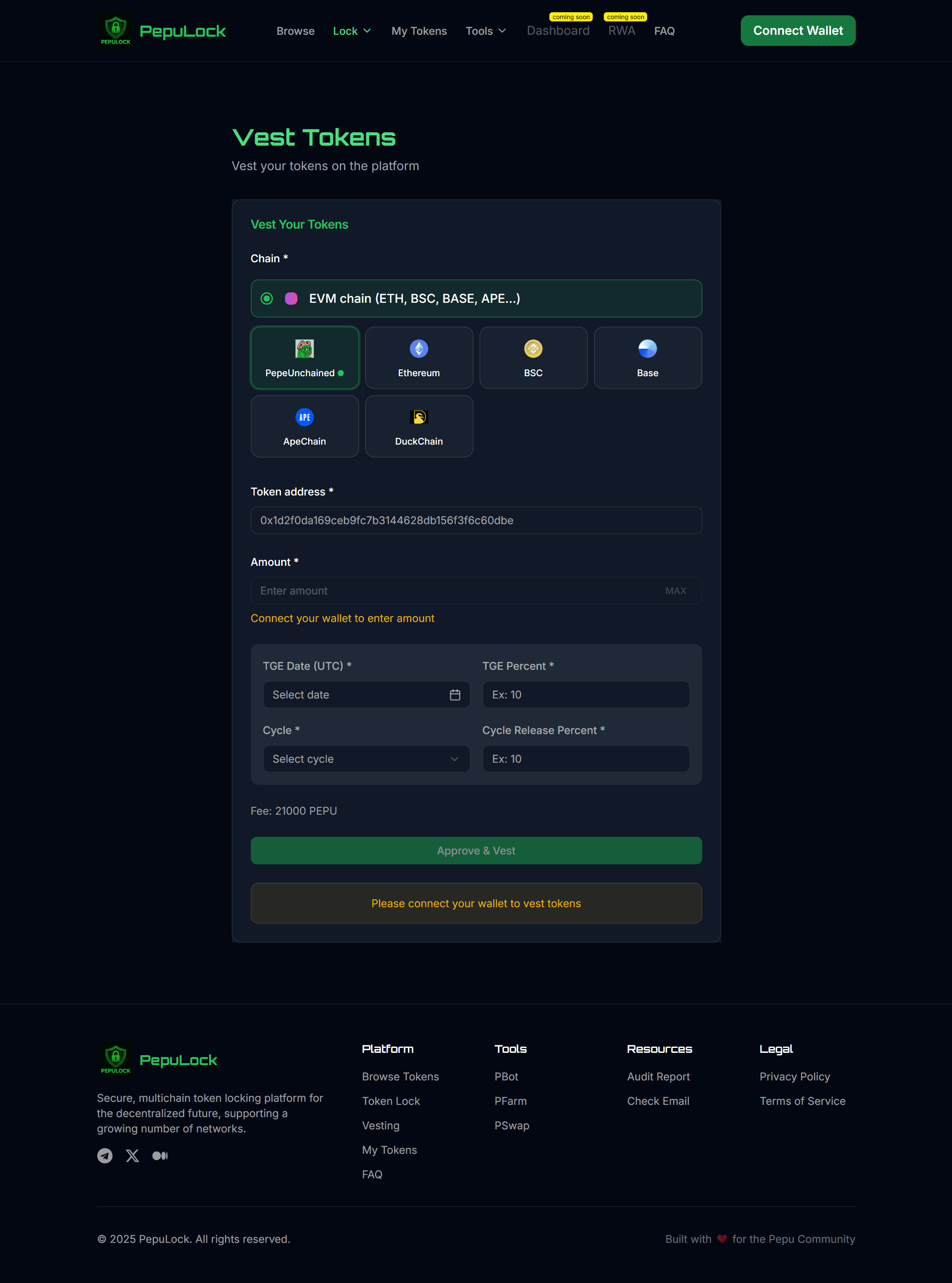 Pepulock - A Multichain Token Locking & Vesting Platform screenshot 4
